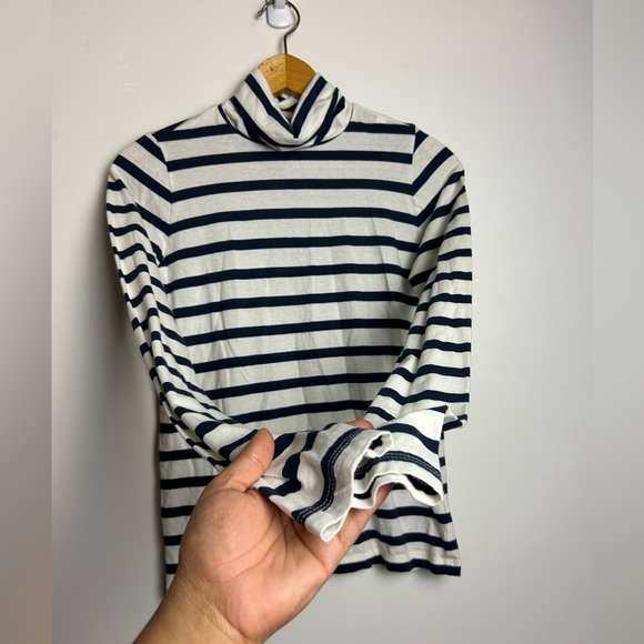 Crewcuts J.Crew Kids Girl Size 14 Top Blouse Striped White-Black Turtleneck - Picture 3 of 11